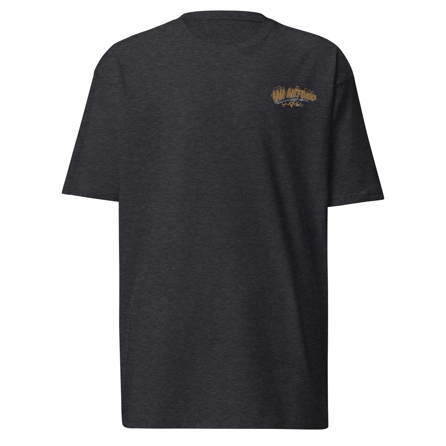 S.A. Men’s premium heavyweight tee San Antonio embroidery front design with dtg print on back.