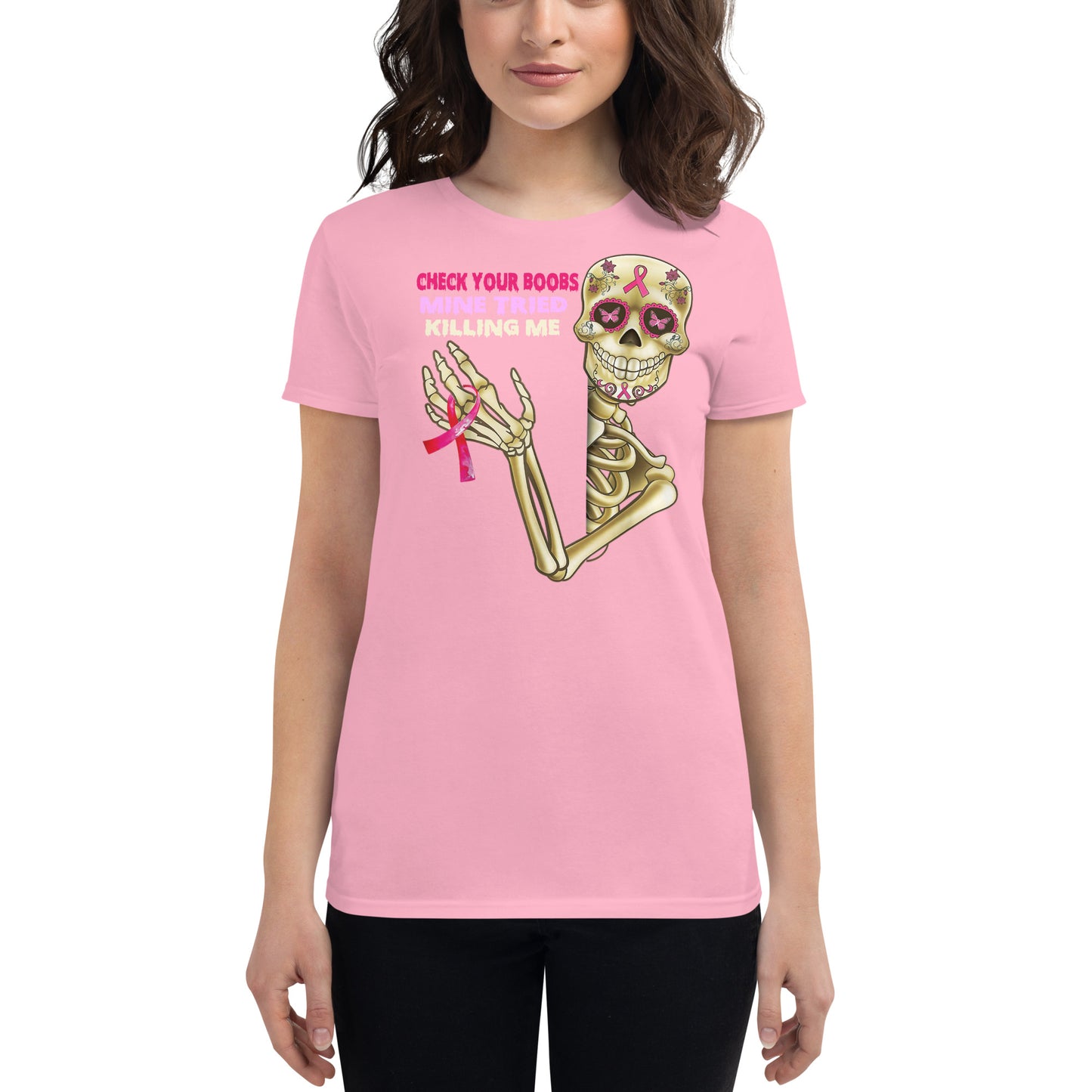 check your boobs Women's short sleeve t-shirt cancer awareness.